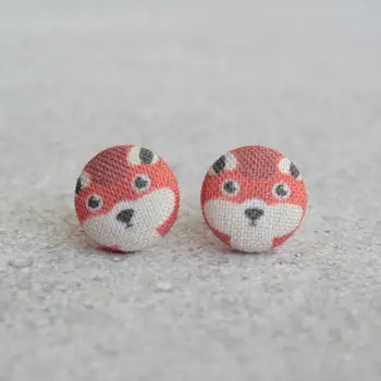 Red Fox Fabric Button Earrings