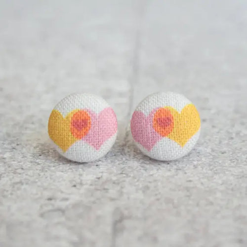 Love Plus Love Equals Love Fabric Button Earrings