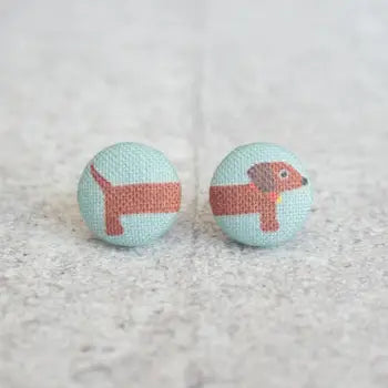 Long Dog Fabric Button Earrings
