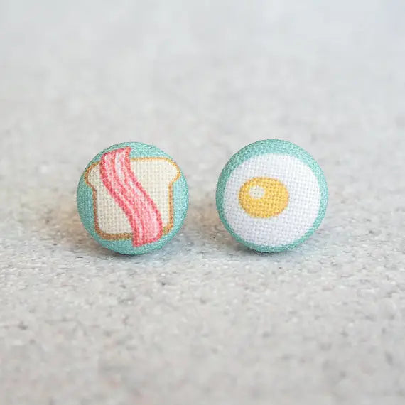 Breakfast Fabric Button Earrings