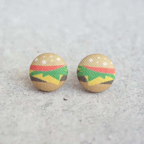 Hamburger Fabric Button Earrings