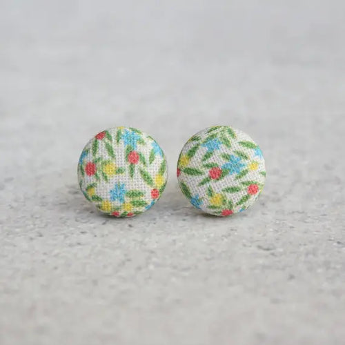 Calico Fabric Button Earrings
