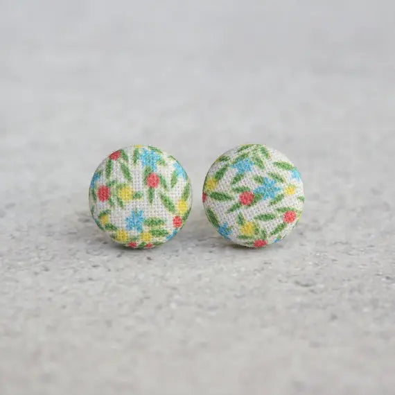Calico Fabric Button Earrings