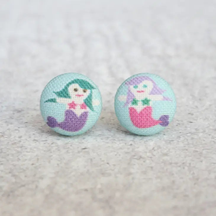 Mermaid Fabric Button Earrings