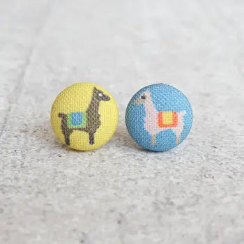 Llamas Fabric Button Earrings