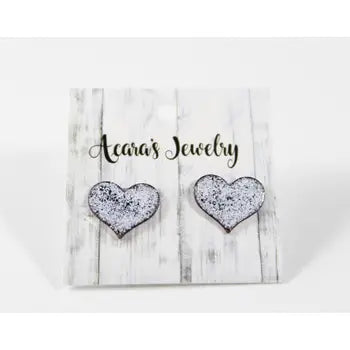 Black and White Heart Enameled Studs
