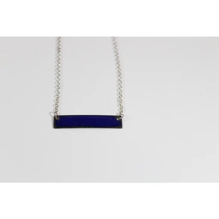 Navy Blue Enameled bar necklace