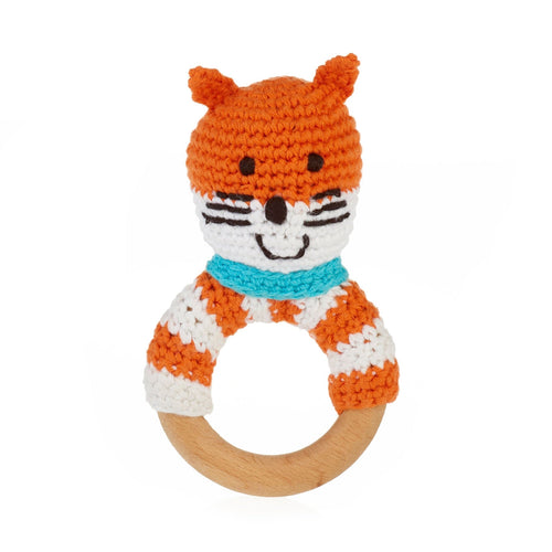 Fox Wooden Teething Ring Rattle