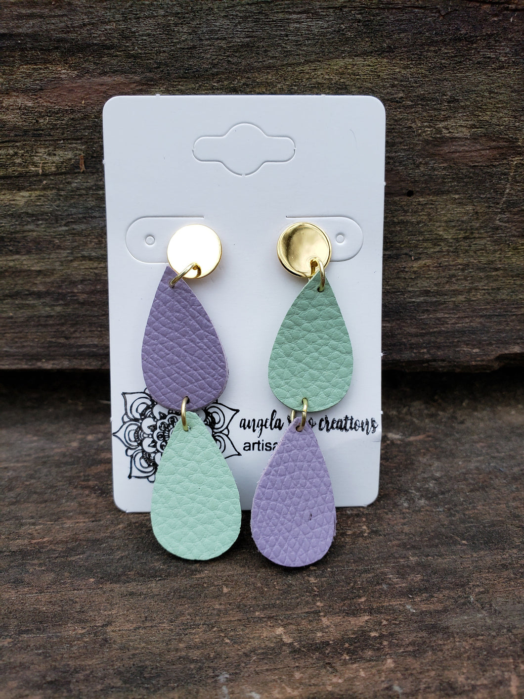 Earrings Faux Leather Teardrops (Mint and Lavender)