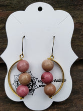 Earrings in Curved Brass and Natural Gemstone Beads