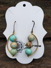 Earrings in Curved Brass and Natural Gemstone Beads