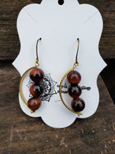 Earrings in Curved Brass and Natural Gemstone Beads