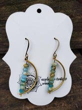 Earrings in Curved Brass and Natural Gemstone Beads