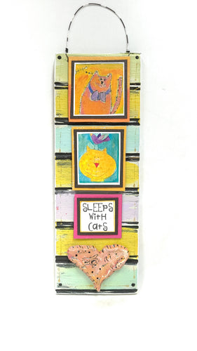 Hanging Cat Plaque - Sleeps With Cats