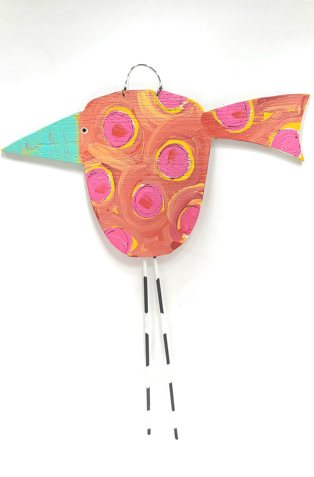 Hanging Bird- Red with Light Blue beak