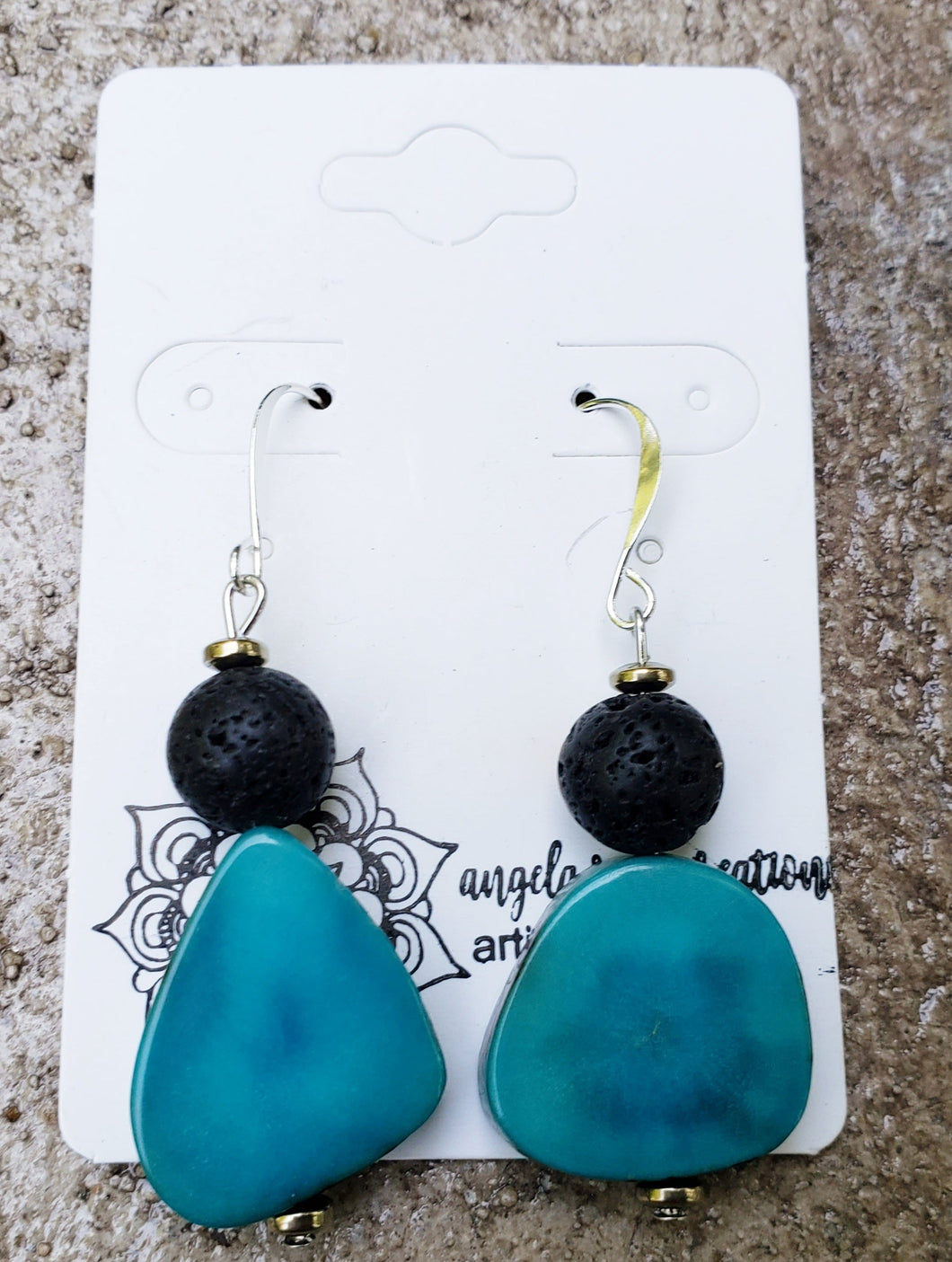 Earrings in Tagua and Lava Beans