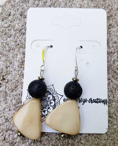Earrings in Tagua and Lava Beans