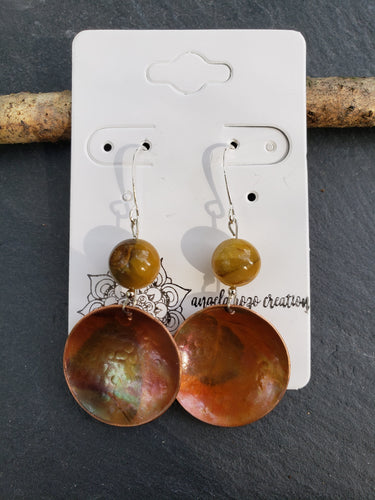 Copper Cup Earrings with Stone Beads