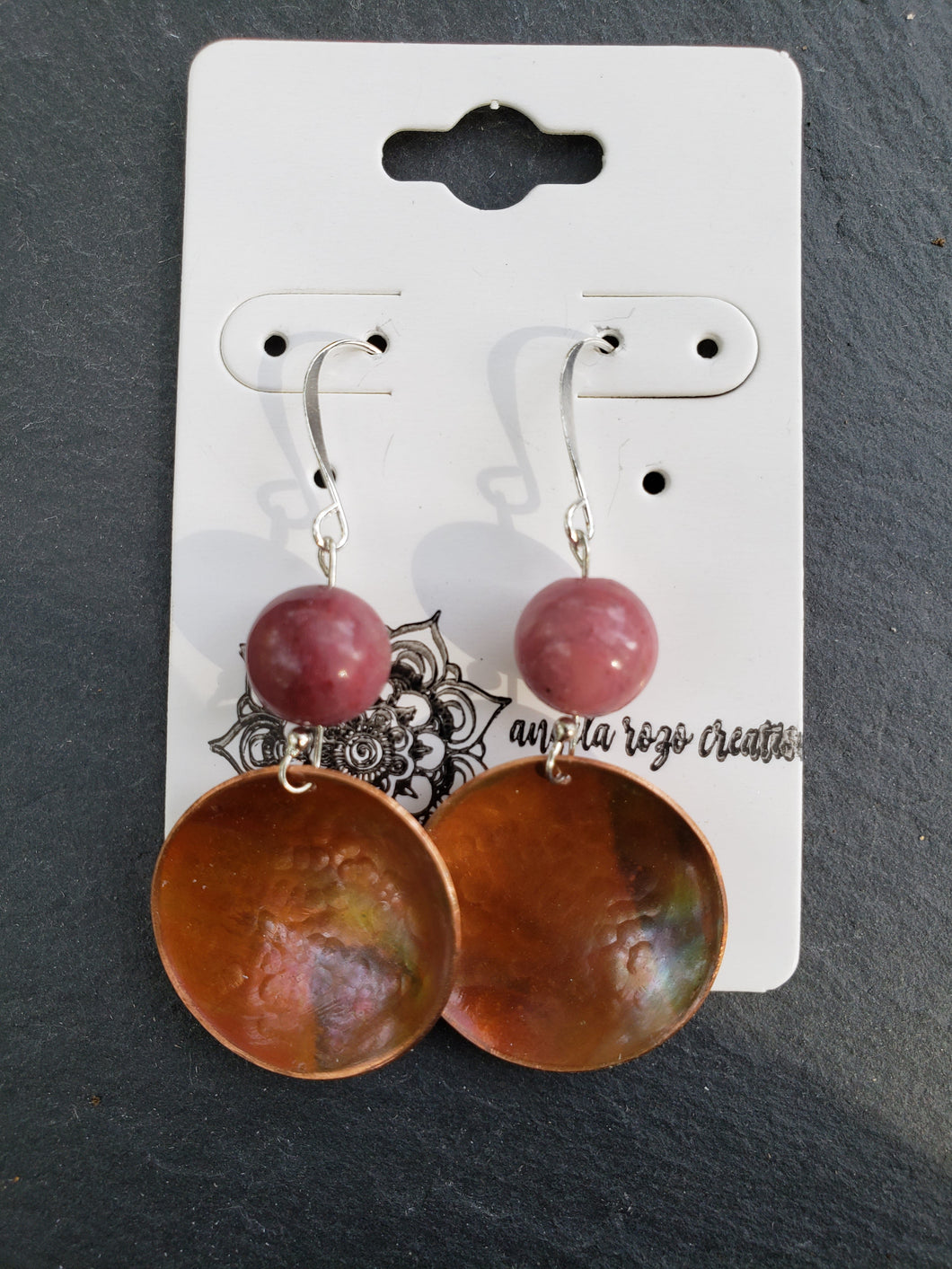 Copper Cup Earrings with Stone Beads