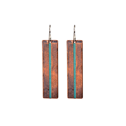Long Mixed Metal Wrapped Earrings - Copper and Turquoise