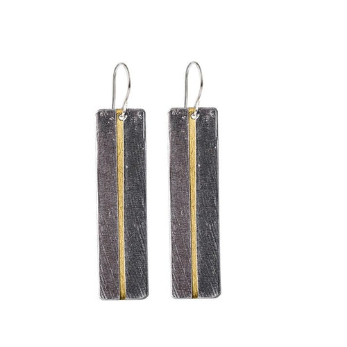 Long Mixed Metal Wrapped Earrings - Steel and Brass