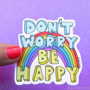 Don't Worry Be Happy Retro Rainbow Sticker
