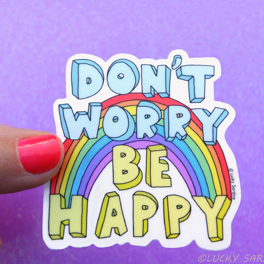 Don't Worry Be Happy Retro Rainbow Sticker