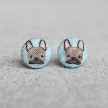 French Bulldog Fabric Button Earrings