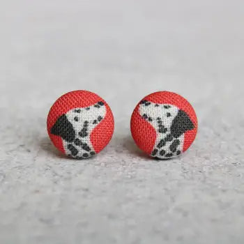 Dalmatian Fabric Button Earrings
