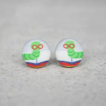 Bookworm Fabric Button Earrings
