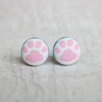 Cat Paws Fabric Button Earrings