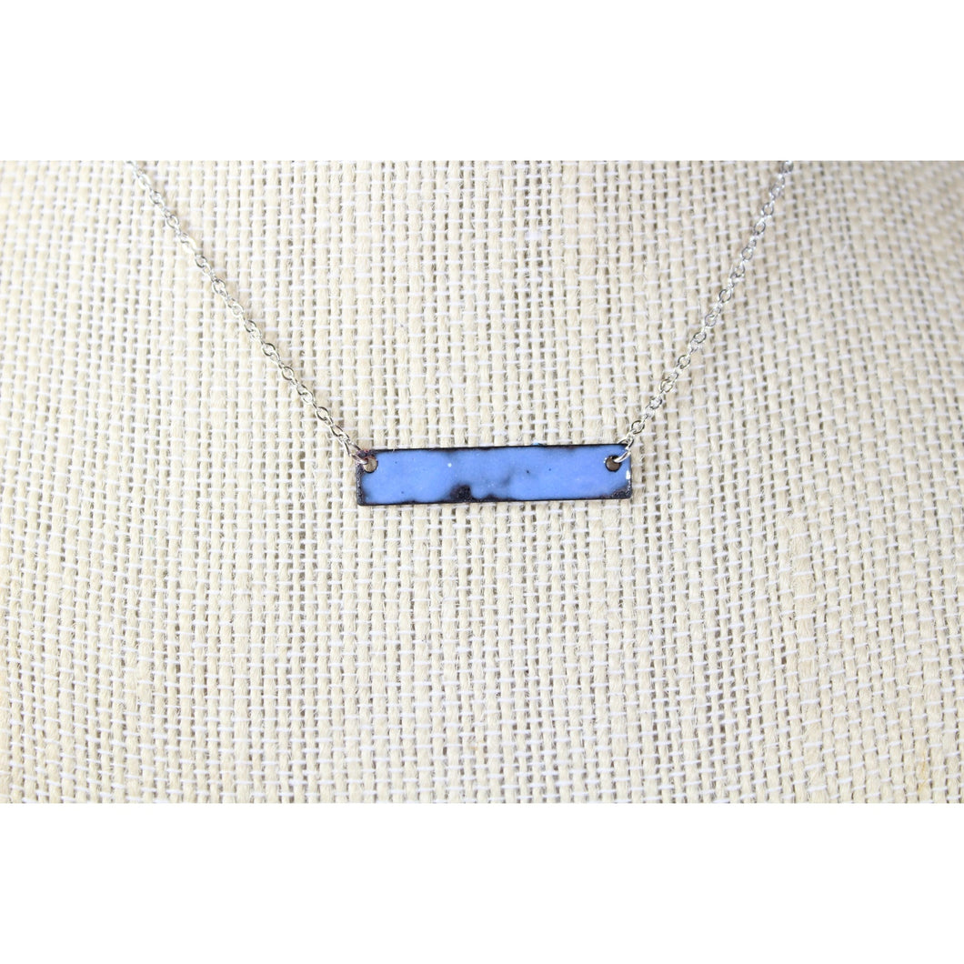 Bright Blue Enameled Bar Necklace