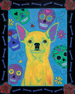 "Dia de Los Muertos Perro" - Chihuahua Matted Print