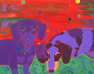 "Double the Wienies, Double the Fun" - Dachshund Art Matted Print