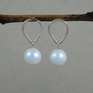 Teardrop Stud with Hanging Pearl Earrings - gold-filled