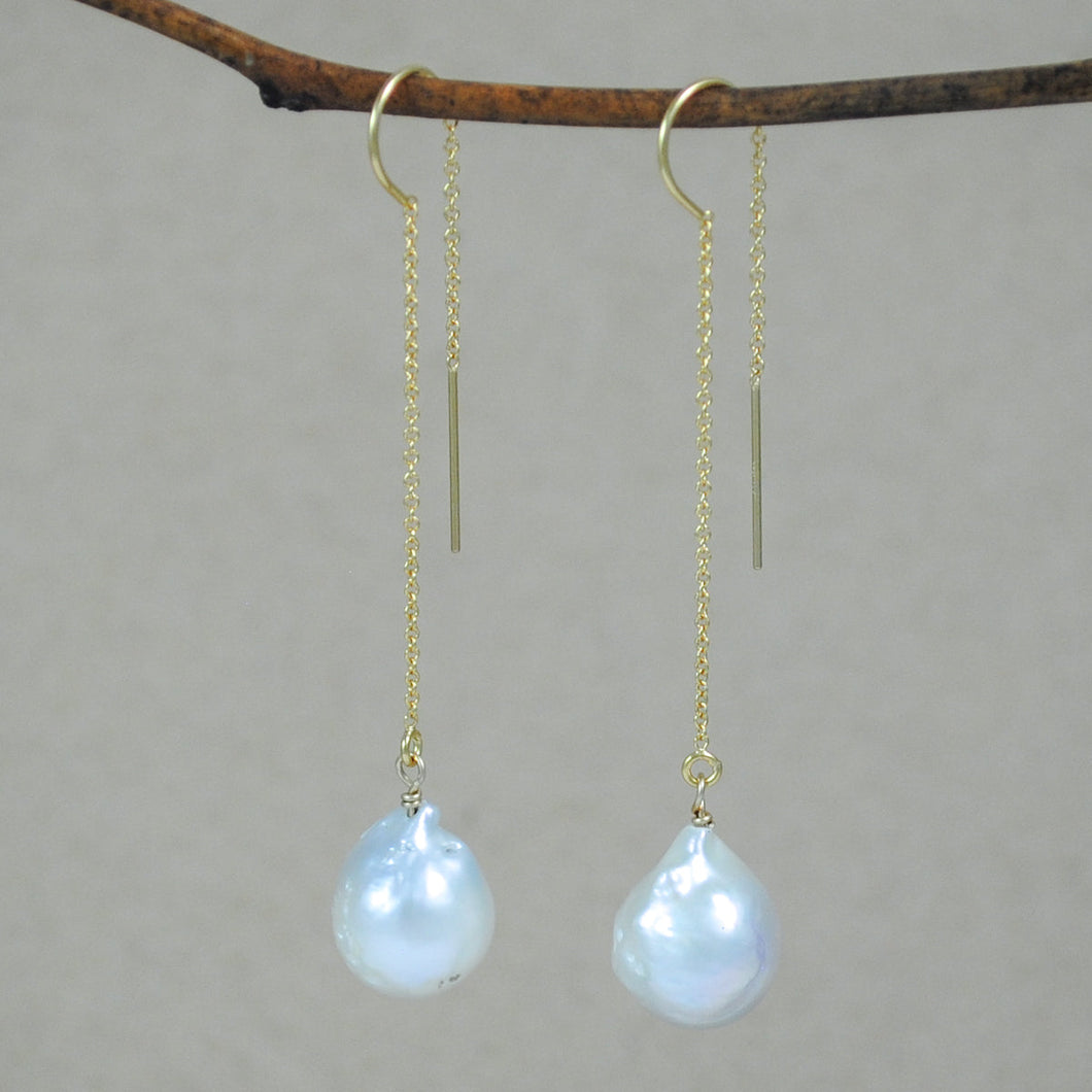 Pearl Threader Earrings - gold-filled