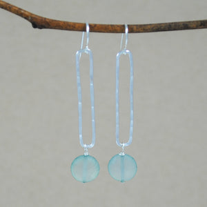 Rectangle and Semi-Precious Stone Earrings - sterling silver