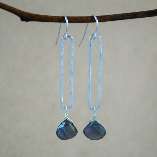 Rectangle and Semi-Precious Stone Earrings - sterling silver