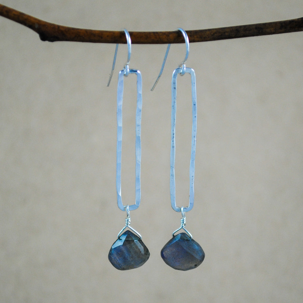 Rectangle and Semi-Precious Stone Earrings - sterling silver