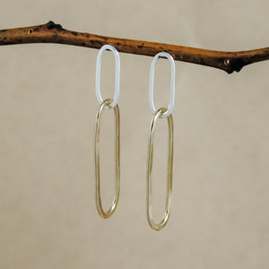 Oval Paperclip Stud Dangle Earrings - mixed metals