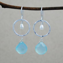 Circle and Stone with Pearl Earrings - sterling silver