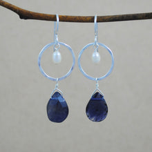 Circle and Stone with Pearl Earrings - sterling silver