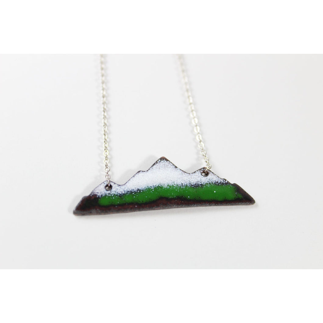Green and White Enameled Mountain Necklace