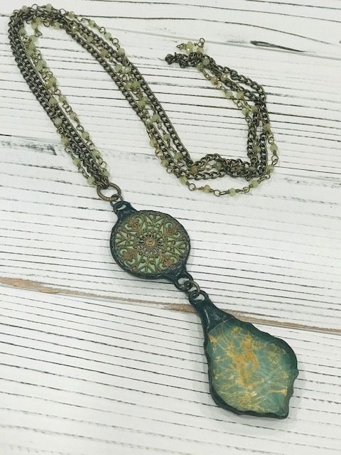 Green Glass with Gold Feathers