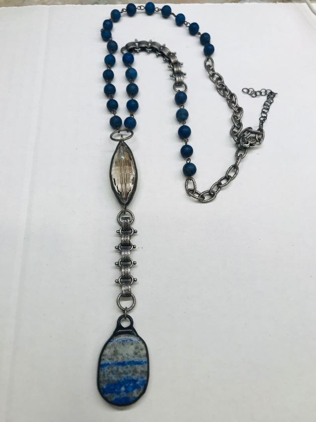 Lapis drop with Crystal connector