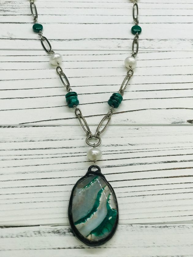 Green Malachite Pearl Chain