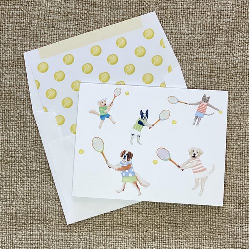 Dog Tennis Party  - Single Notecard