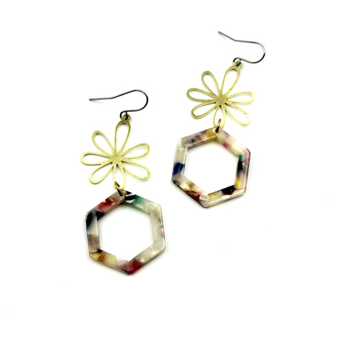 Floral Hexagon Earrings