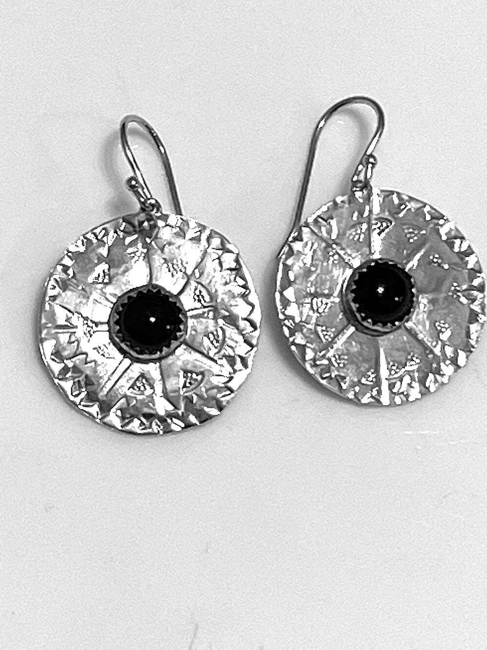 Black Onyx Patterned Disks Earring