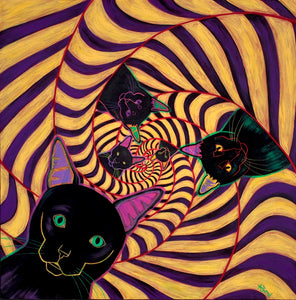 "Vortex de Los Gatos" - Black Cat Art Matted Print